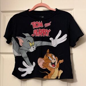 Tom and Jerry Kids Cropped Black T-Shirt